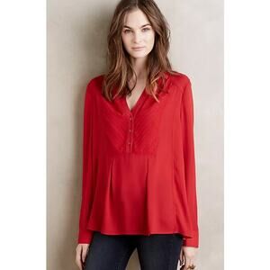 Anthropologie Maeve De Stijl‎ Popover Chiffon Blouse Red Size 2
